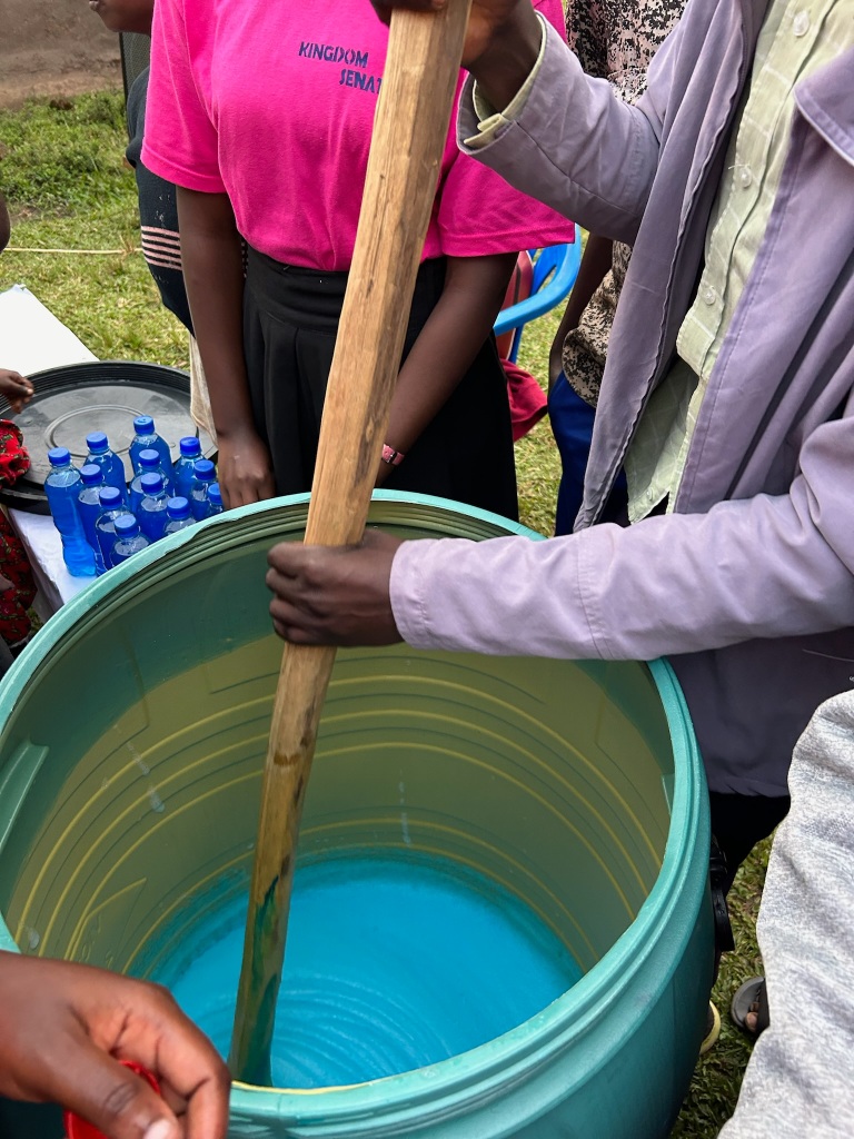 The older children are learning how to make liquid soap as a simple income generating activity which helps to raise funds as well as teaching the young people new skills